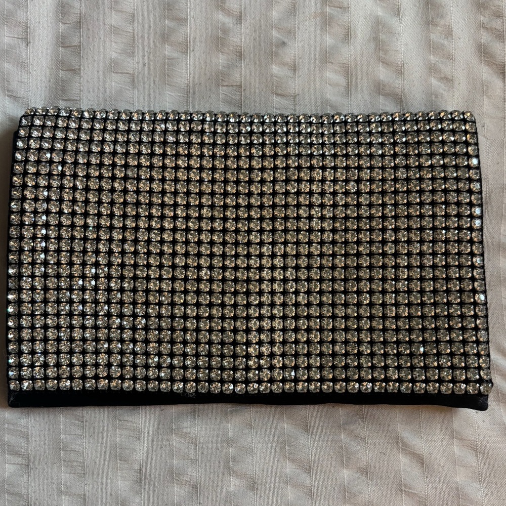 Chic Silver and Black Women's Clutch with silver chain strap.